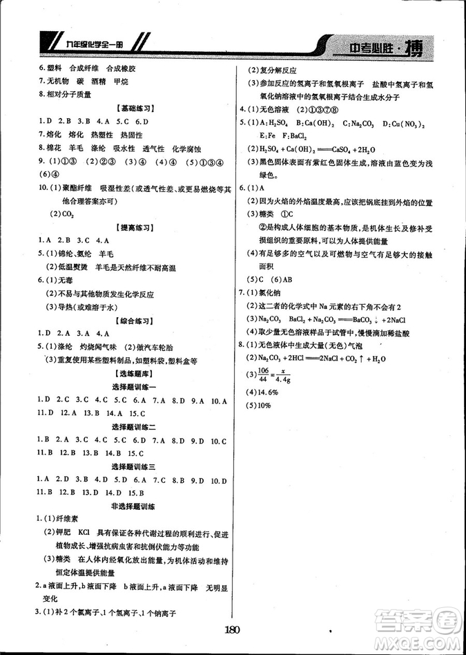 2018年中考必勝搏九年級化學(xué)RJY版全一冊參考答案