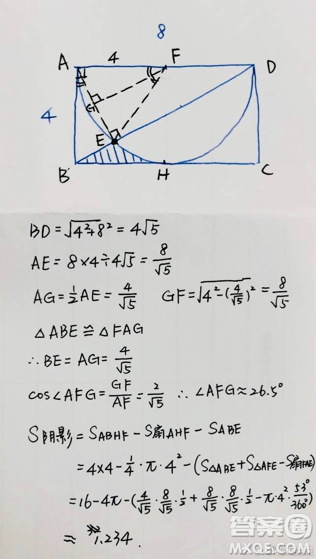 求陰影面積4 8答案 求陰影面積長8寬4答案 抖音求陰影面積答案