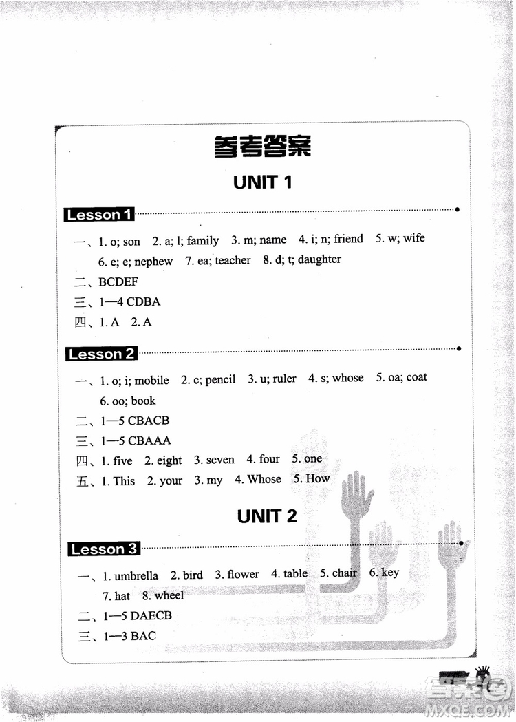 2018年新概念英語(yǔ)青少版同步一課一練1A參考答案