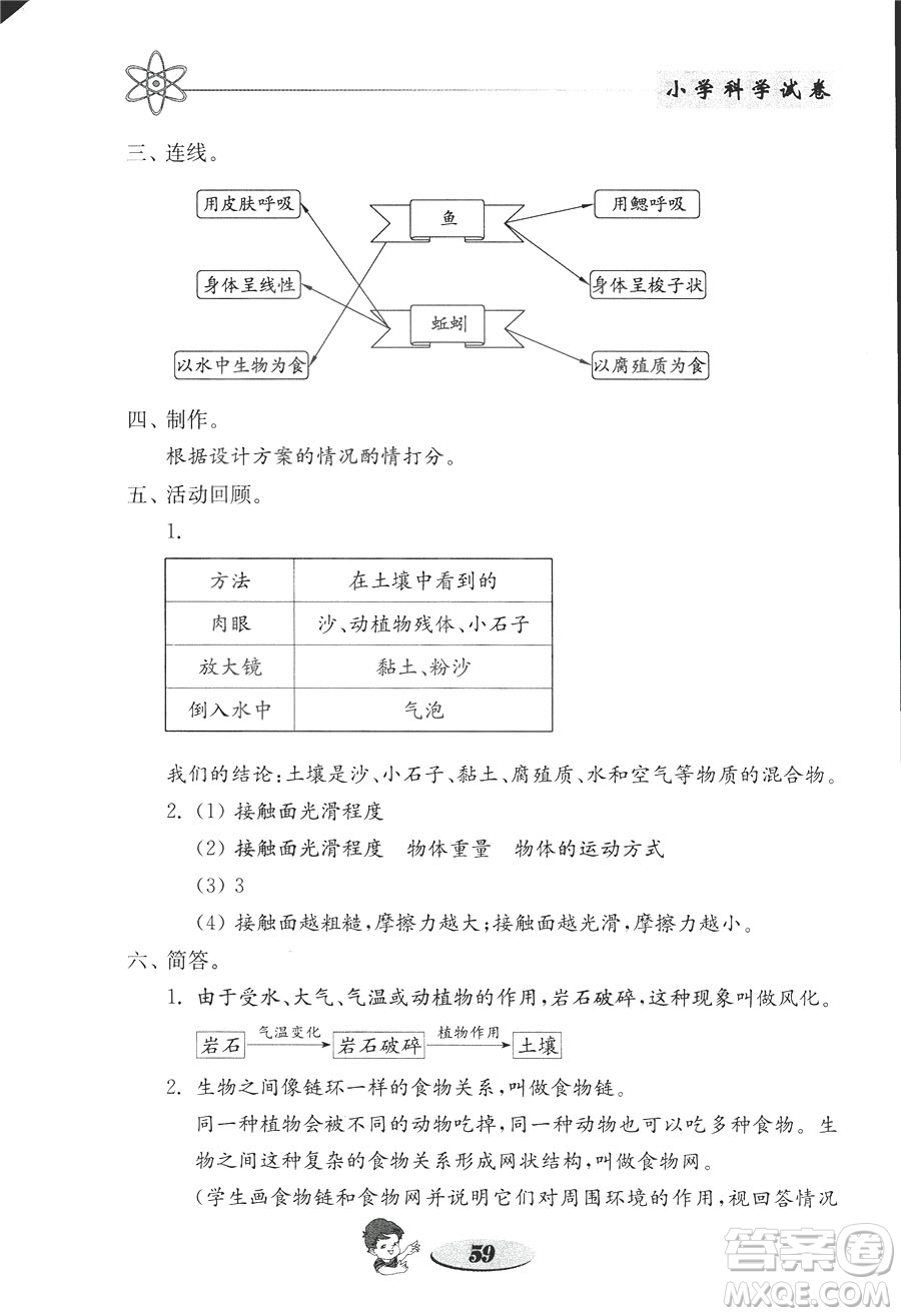 2018年金鑰匙小學科學試卷教科版五年級上冊參考答案