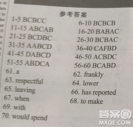 英語學(xué)習(xí)輔導(dǎo)報(bào)2018-2019高三課標(biāo)全國版強(qiáng)化檢測題11.12期答案