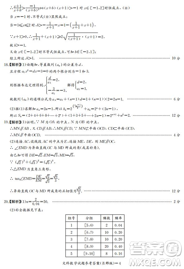 湖南省長(zhǎng)郡中學(xué)2019屆高三12月月考數(shù)學(xué)文科試題答案