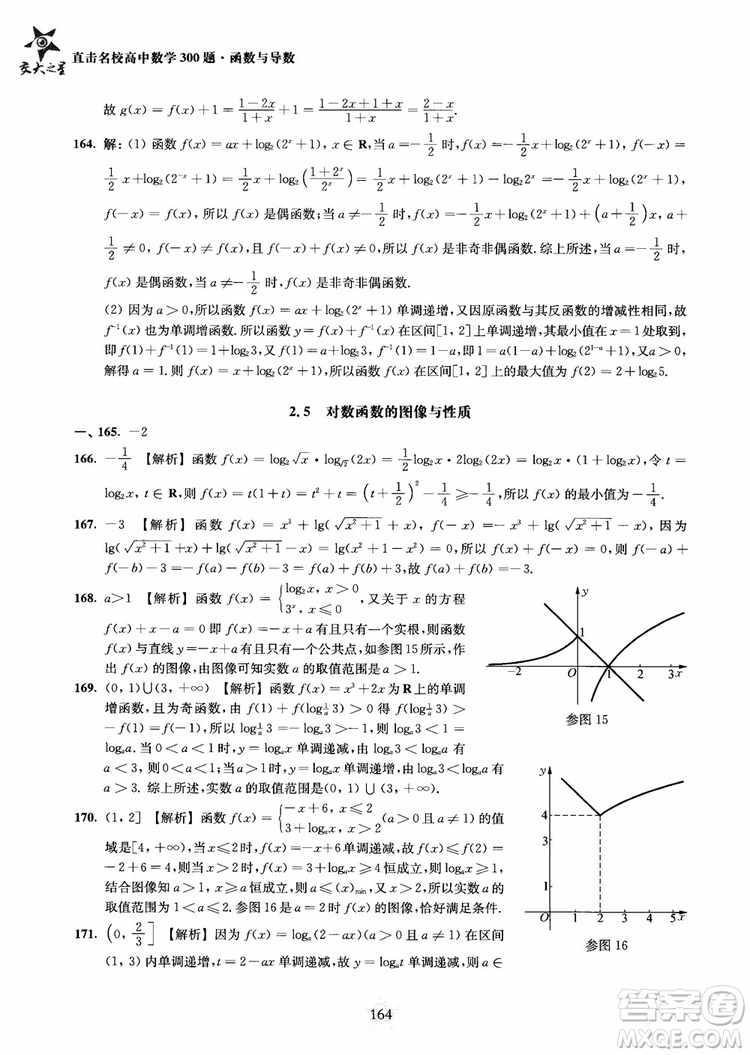 交大之星2018年直擊名校高中數(shù)學(xué)300題函數(shù)與導(dǎo)數(shù)專項(xiàng)集訓(xùn)參考答案