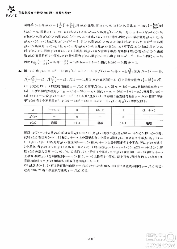 交大之星2018年直擊名校高中數(shù)學(xué)300題函數(shù)與導(dǎo)數(shù)專項(xiàng)集訓(xùn)參考答案