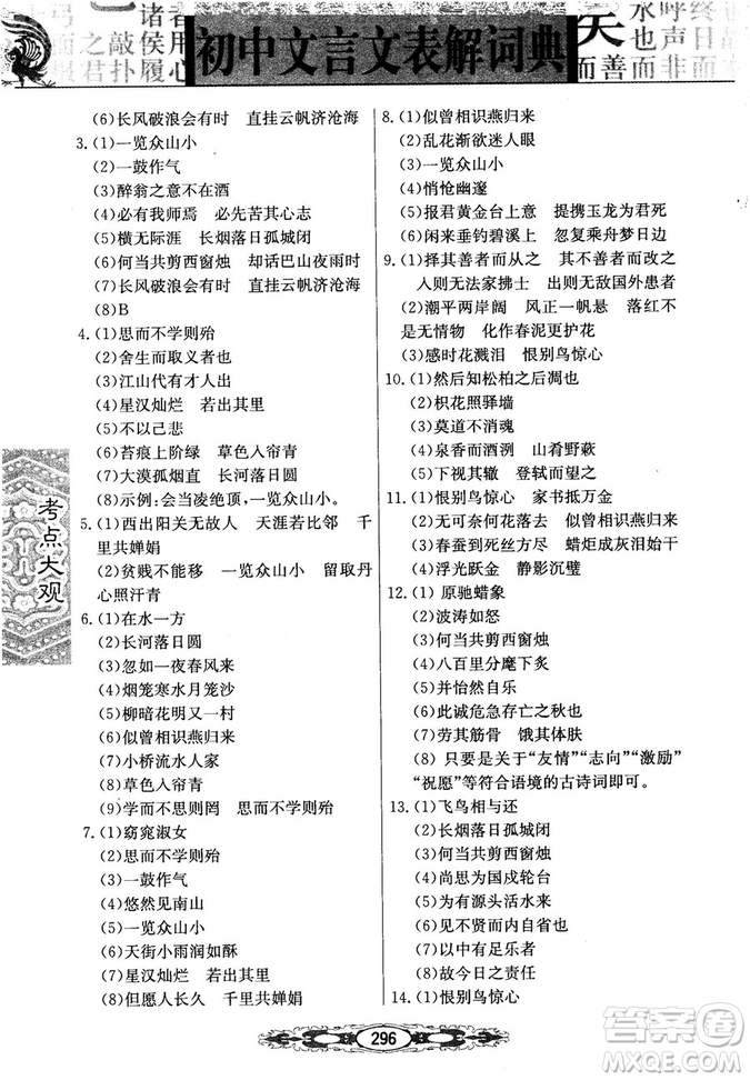 2019版考點大觀初中文言文表解詞典參考答案