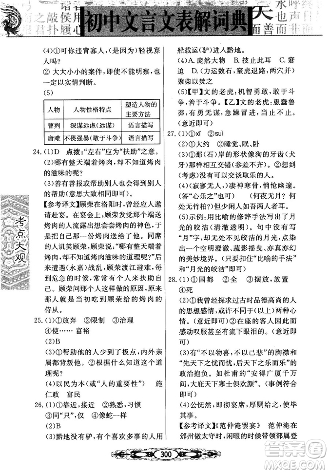 2019版考點大觀初中文言文表解詞典參考答案