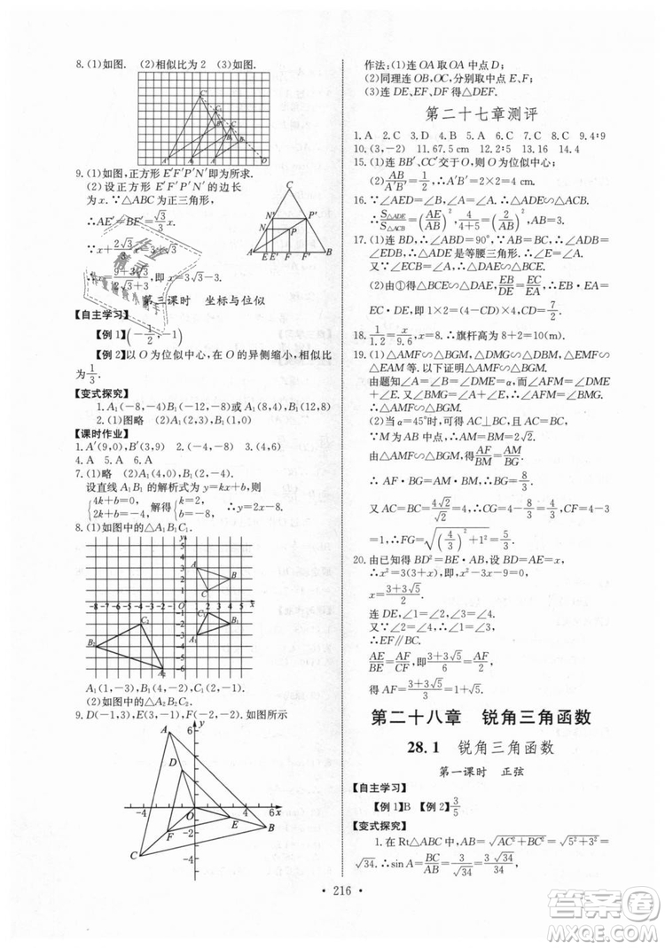 2018年長江全能學案同步練習冊九年級全一冊人教版參考答案