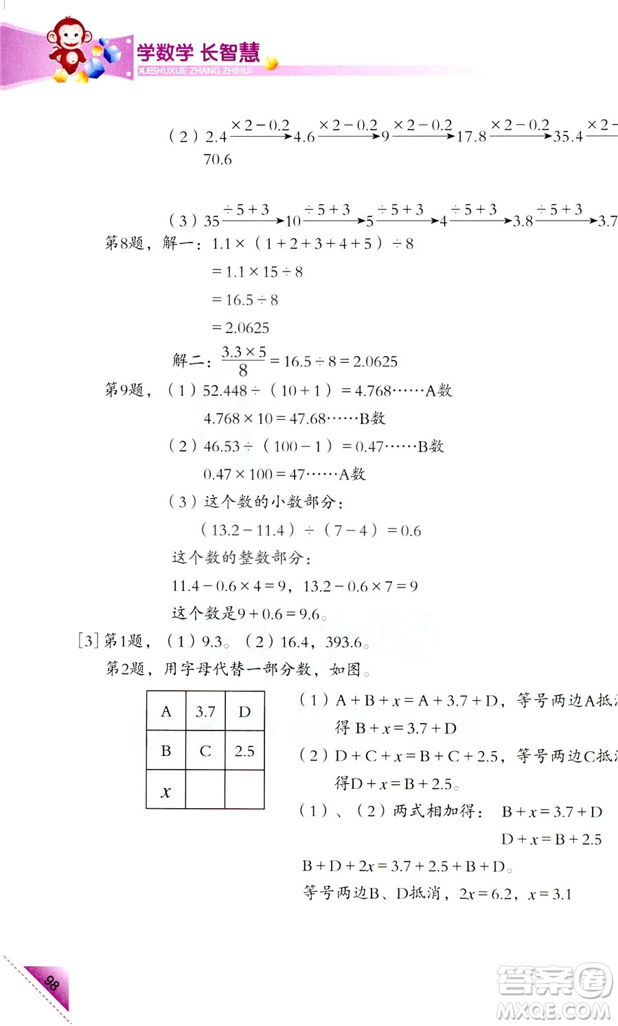 2018新版5年級(jí)上冊(cè)學(xué)數(shù)學(xué)長(zhǎng)智慧第9冊(cè)第二版答案