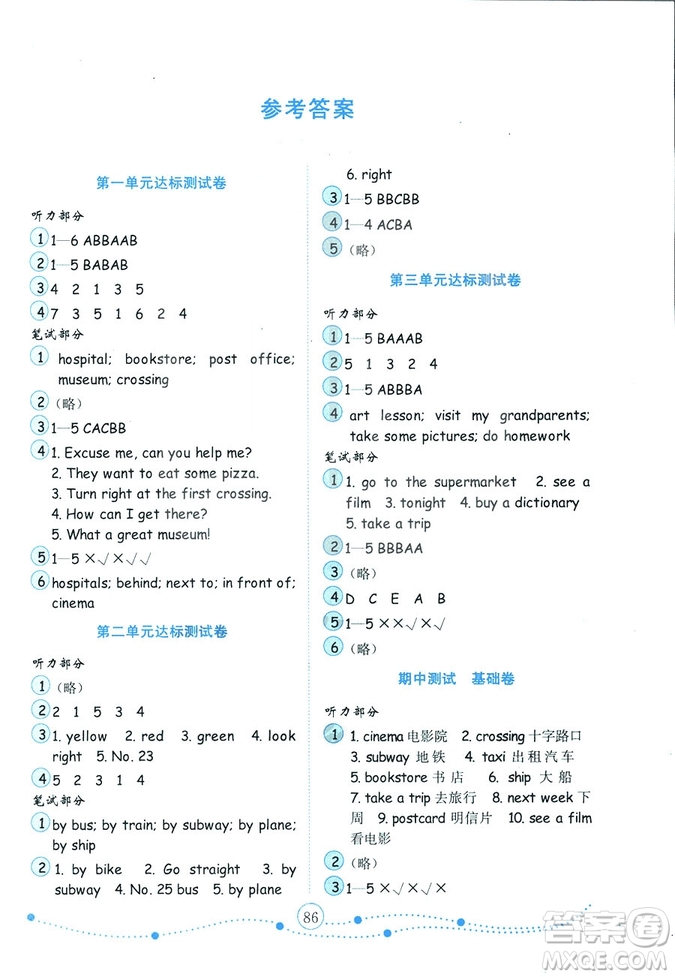 9787532898756小學英語2018秋六年級上冊金版人教版PEP金鑰匙試卷答案