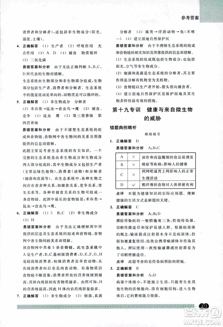 2018年尖子生培優(yōu)教材錯(cuò)題專訓(xùn)九年級(jí)科學(xué)全一冊(cè)參考答案