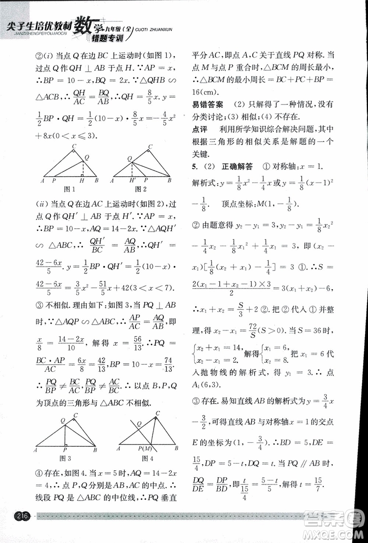 2018年尖子生培優(yōu)教材錯題專訓九年級全一冊數(shù)學參考答案