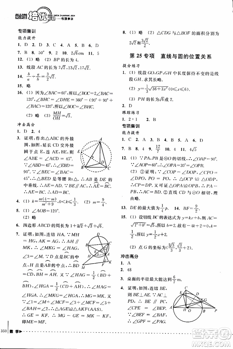 2018年尖子生培優(yōu)教材專項集訓數(shù)學初中綜合版參考答案