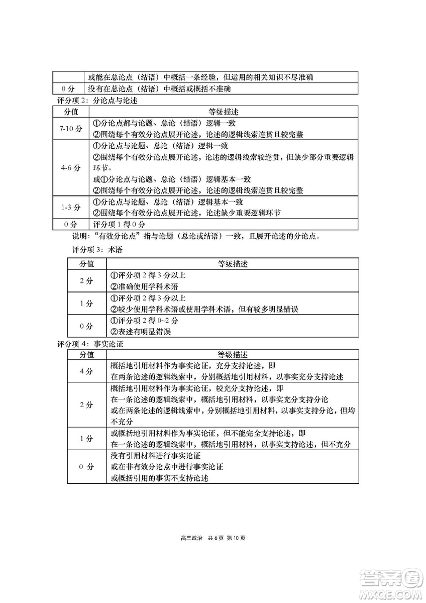 2019屆上海崇明高三政治一模試卷答案