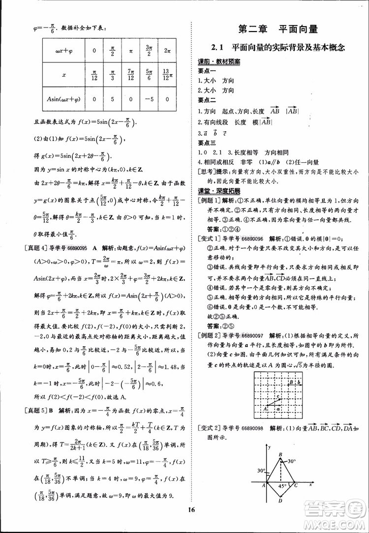 2018年?duì)钤獦騼?yōu)質(zhì)課堂數(shù)學(xué)必修4人教版學(xué)生用書參考答案