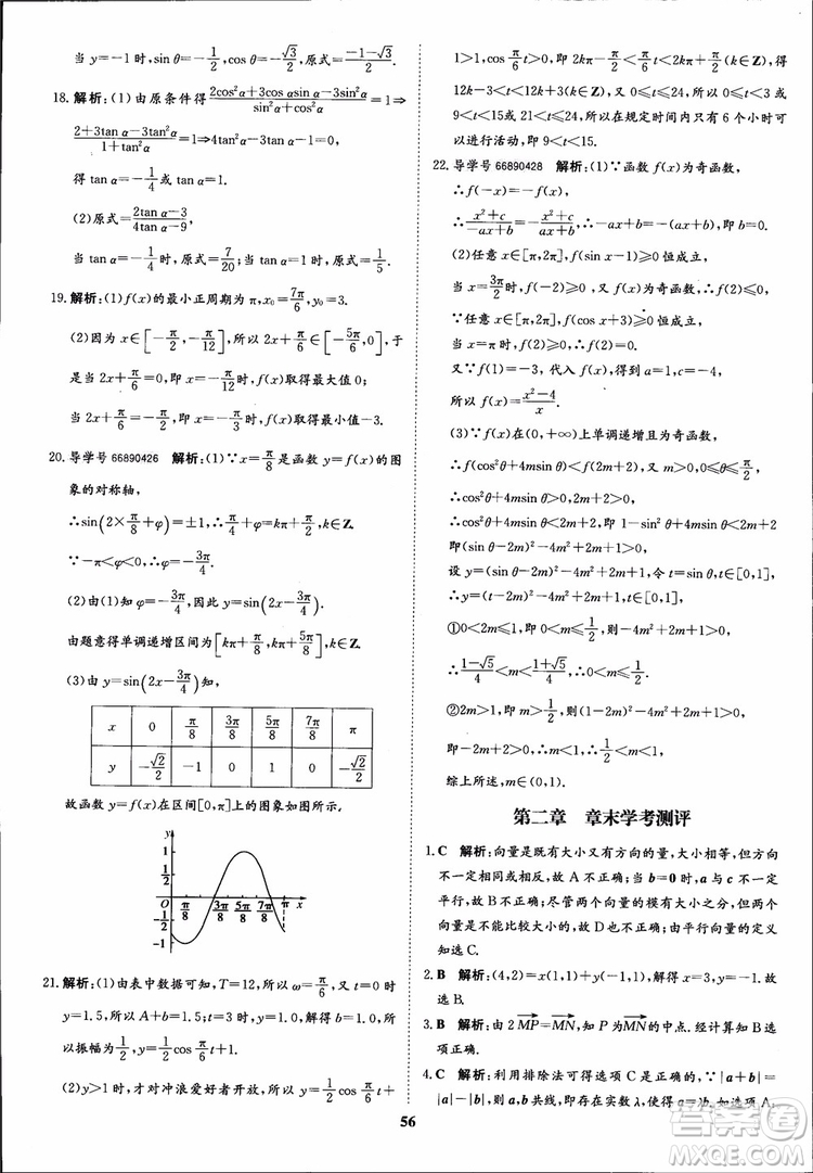 2018年?duì)钤獦騼?yōu)質(zhì)課堂數(shù)學(xué)必修4人教版學(xué)生用書參考答案