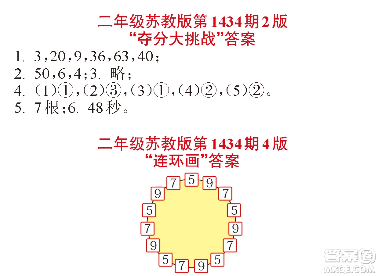 小學數(shù)學報2018二年級第1434期2版答案