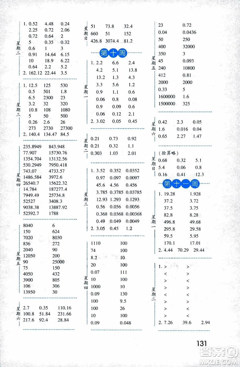 2018年口算達(dá)人數(shù)學(xué)五年級(jí)上冊(cè)江蘇國(guó)際版參考答案