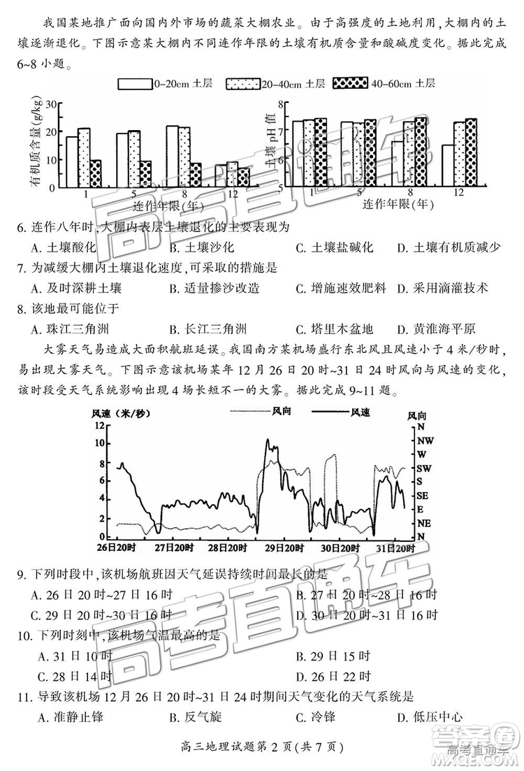 2019屆湖南省郴州市高三第一次質(zhì)量檢測文綜試題及參考答案