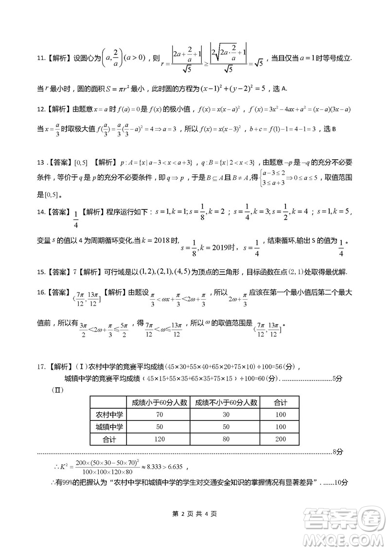 2019屆安徽江淮名校高三12月聯(lián)考數(shù)學(xué)文科試卷答案