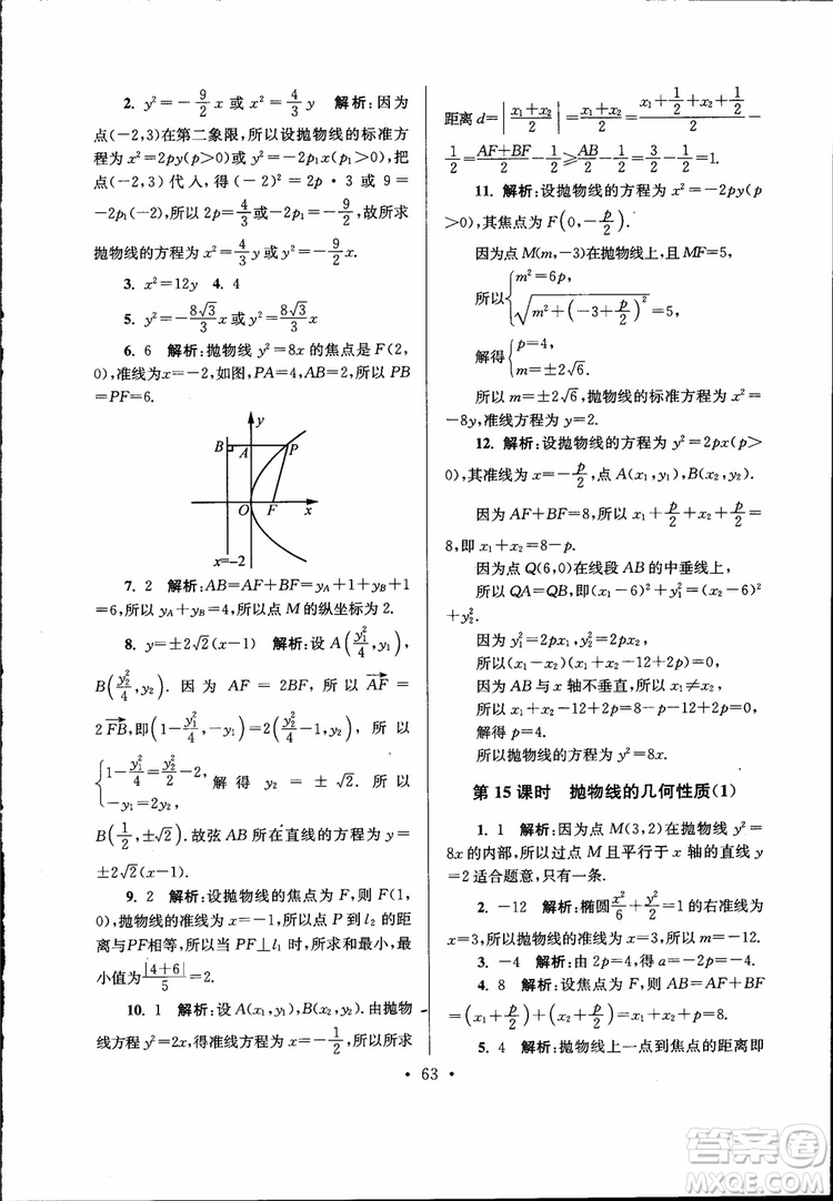 開文教育2019版南通小題高中數(shù)學(xué)選修2-1第6版參考答案