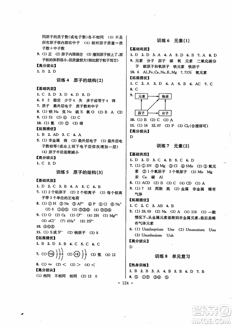 超能學(xué)典2018版高分拔尖提優(yōu)訓(xùn)練初中九年級化學(xué)上冊新課標(biāo)全國版參考答案