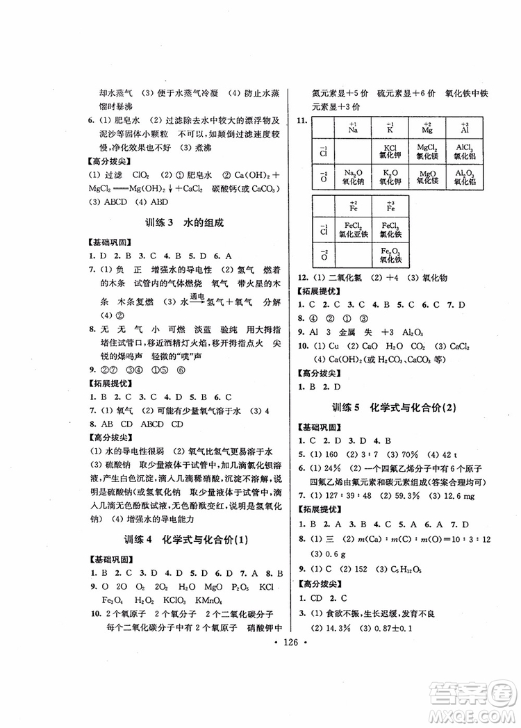 超能學(xué)典2018版高分拔尖提優(yōu)訓(xùn)練初中九年級化學(xué)上冊新課標(biāo)全國版參考答案