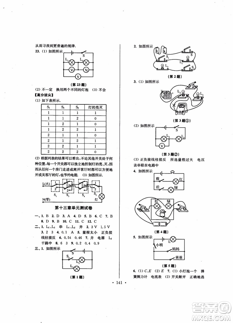 9787564135089高分拔尖提優(yōu)訓(xùn)練九年級(jí)物理上冊(cè)2018年新課標(biāo)江蘇版參考答案