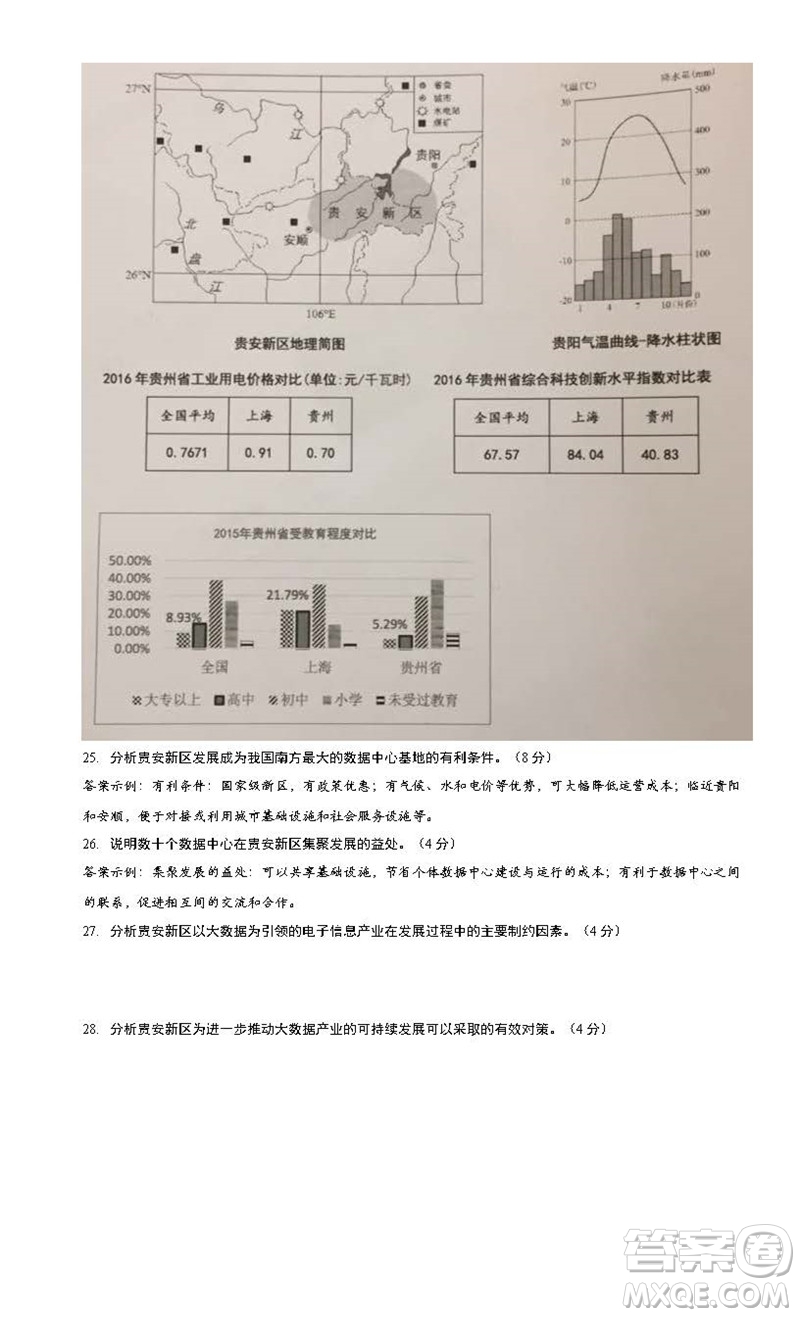 2019屆上海嘉定高三一模地理試卷答案