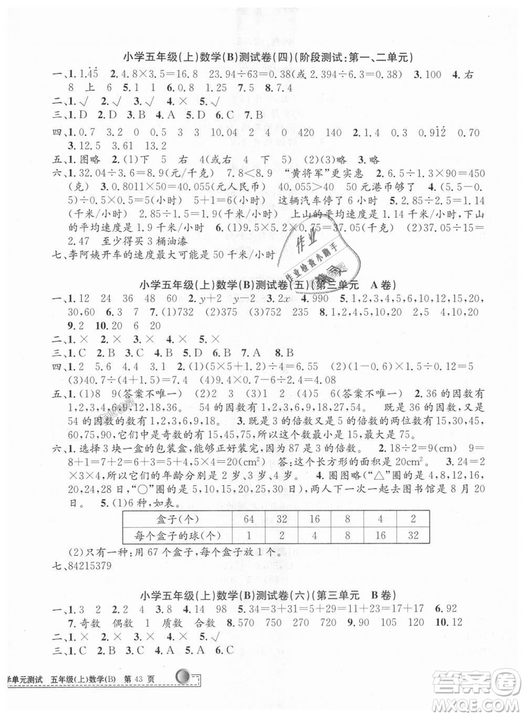 北師大版2018秋新版孟建平小學(xué)單元測(cè)試9787517809234數(shù)學(xué)五年級(jí)上冊(cè)答案