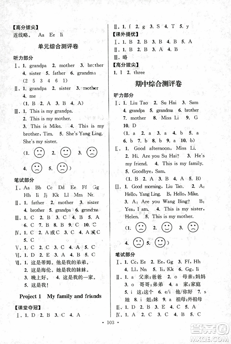 2018秋高分拔尖提優(yōu)訓(xùn)練三年級(jí)英語(yǔ)上冊(cè)江蘇版參考答案