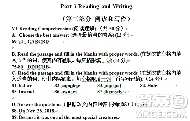 2018上海中學(xué)生報(bào)中招周刊英語第2449期參考答案