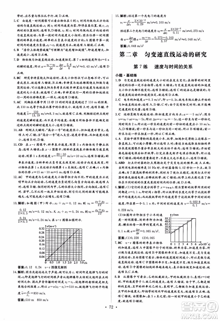 導(dǎo)與練2018年高中同步小題巧練必修1物理人教版參考答案