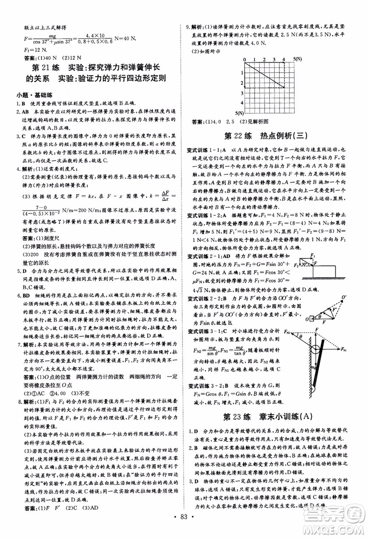 導(dǎo)與練2018年高中同步小題巧練必修1物理人教版參考答案