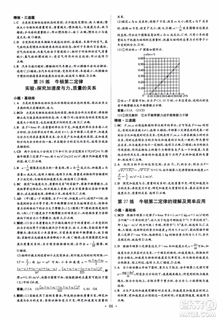 導(dǎo)與練2018年高中同步小題巧練必修1物理人教版參考答案