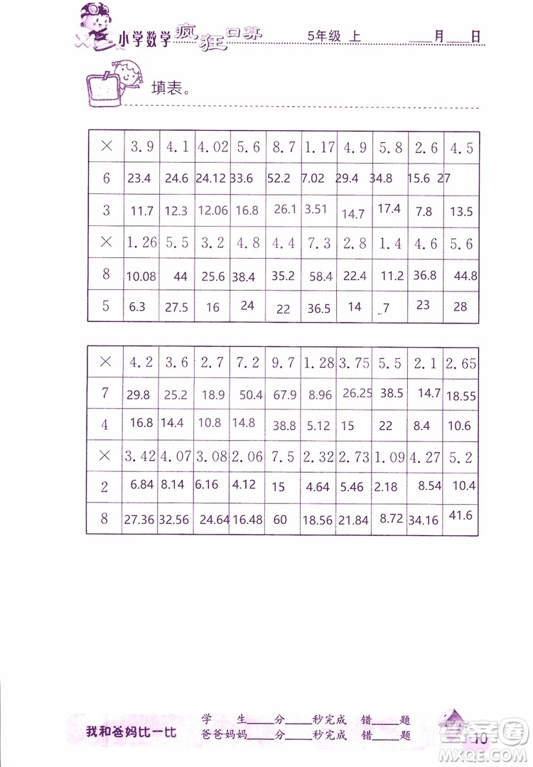 2019版津橋教育瘋狂口算小學(xué)數(shù)學(xué)五年級(jí)參考答案