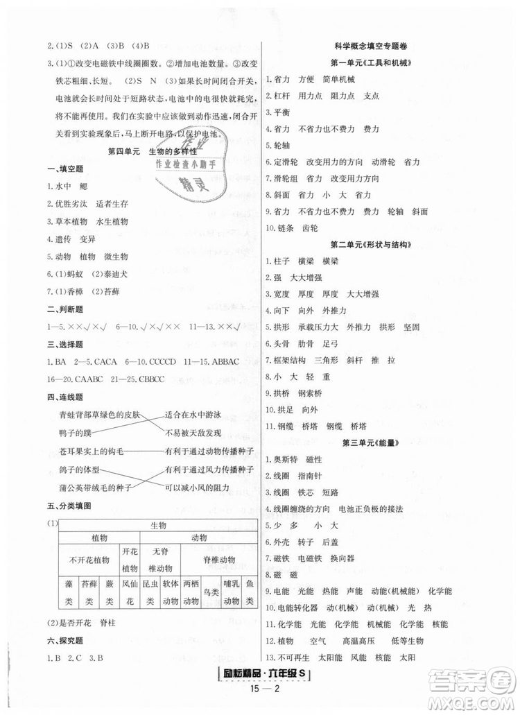 9787544965453勵(lì)耘書業(yè)2018教科版浙江期末六年級(jí)上科學(xué)參考答案