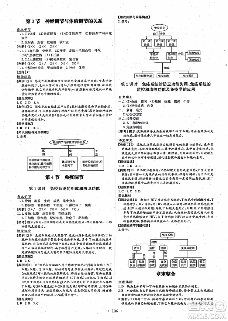 百年學(xué)典2021版高中全程學(xué)習(xí)導(dǎo)與練生物必修3人教版參考答案