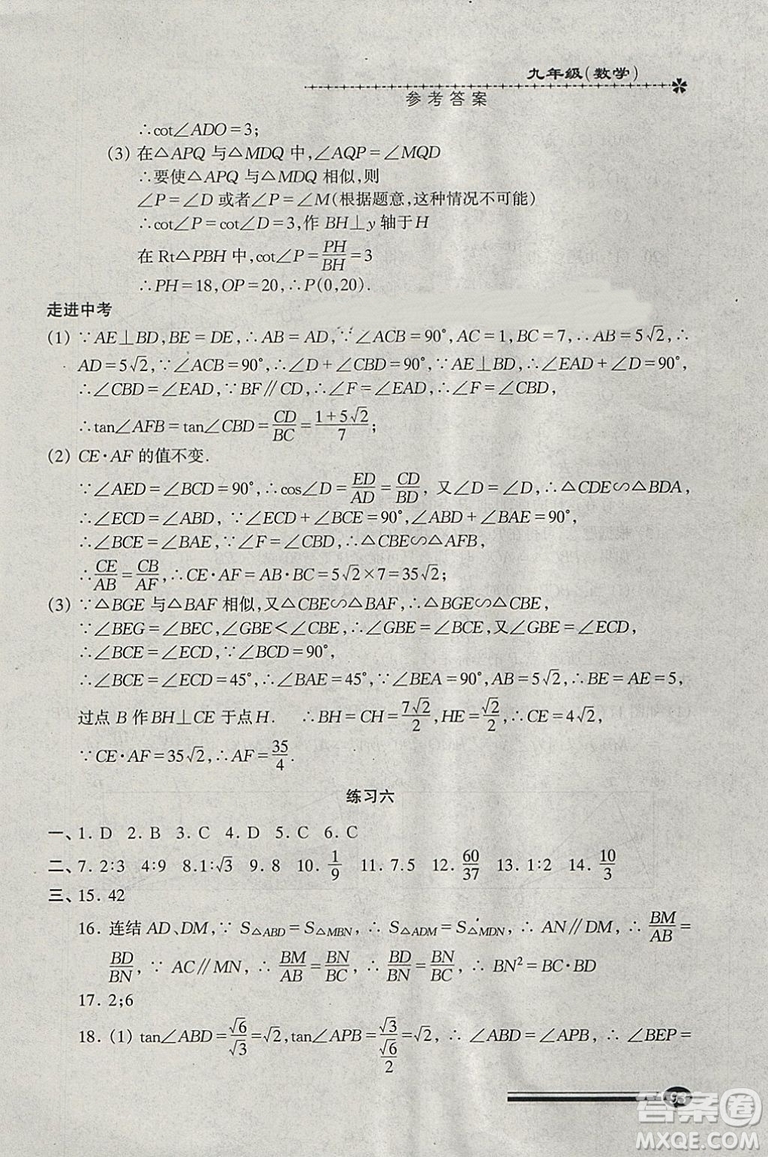 快樂寒假2019滬教版寒假能力自測數(shù)學(xué)九年級中西書局答案