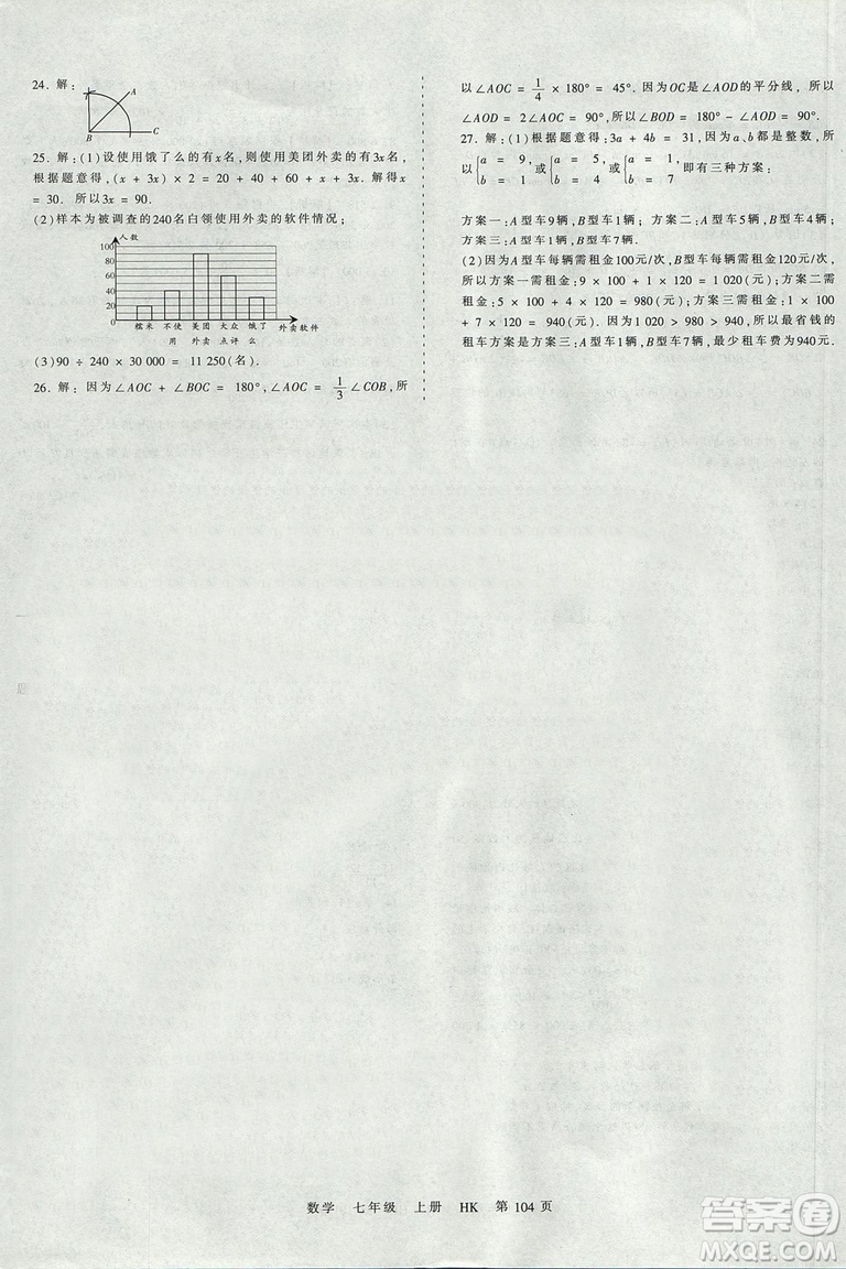 2019版王朝霞考點(diǎn)梳理時習(xí)卷七年級上冊數(shù)學(xué)滬科版HK參考答案