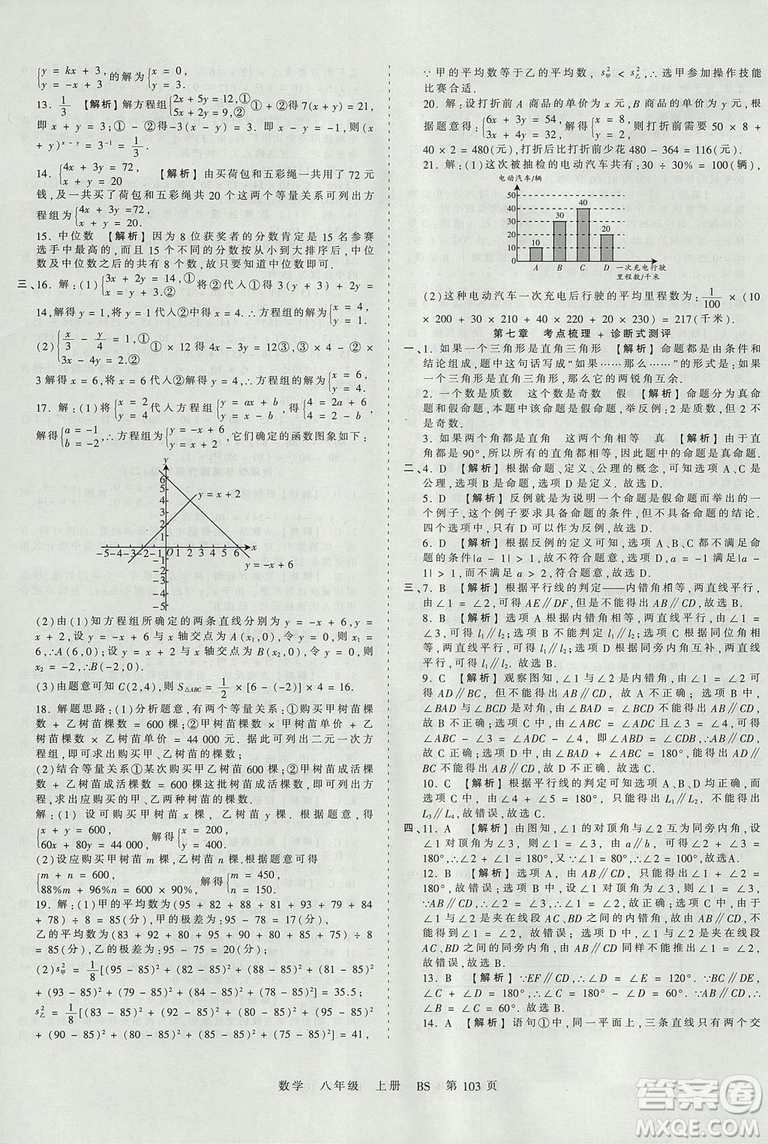 八年級上冊試卷2019年中學王朝霞考點梳理時習卷數(shù)學北師版BS參考答案