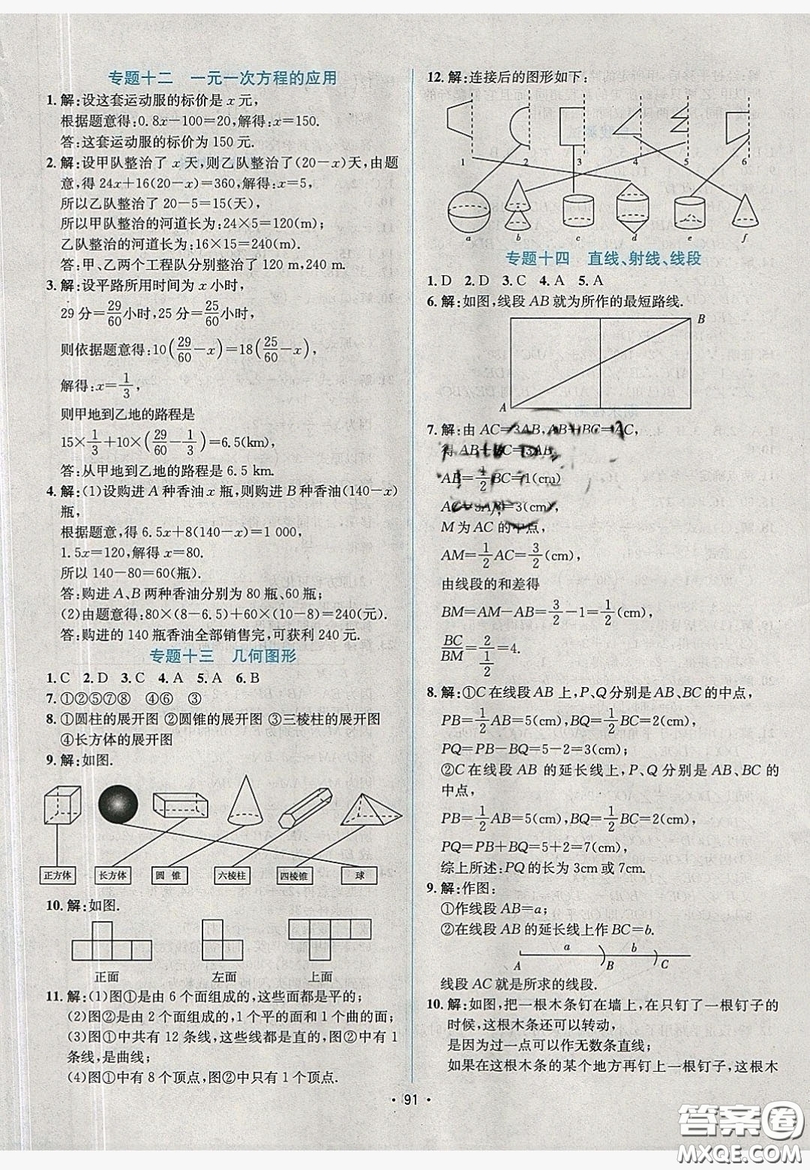 七彩假期期末大提升2019年寒假作業(yè)七年級數(shù)學答案