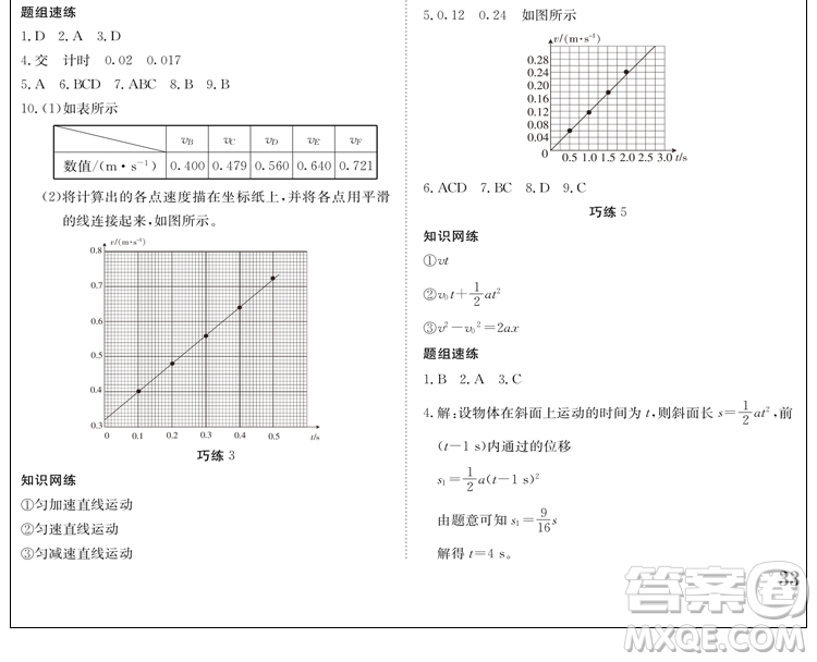 金太陽(yáng)教育2019新版假日巧練物理必修1高中一年級(jí)上冊(cè)寒假作業(yè)參考答案