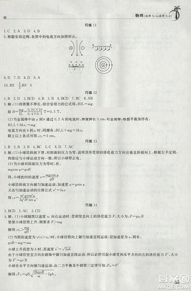 2019版假日巧練物理選修3-1選修3-2高中二年級寒假作業(yè)參考答案