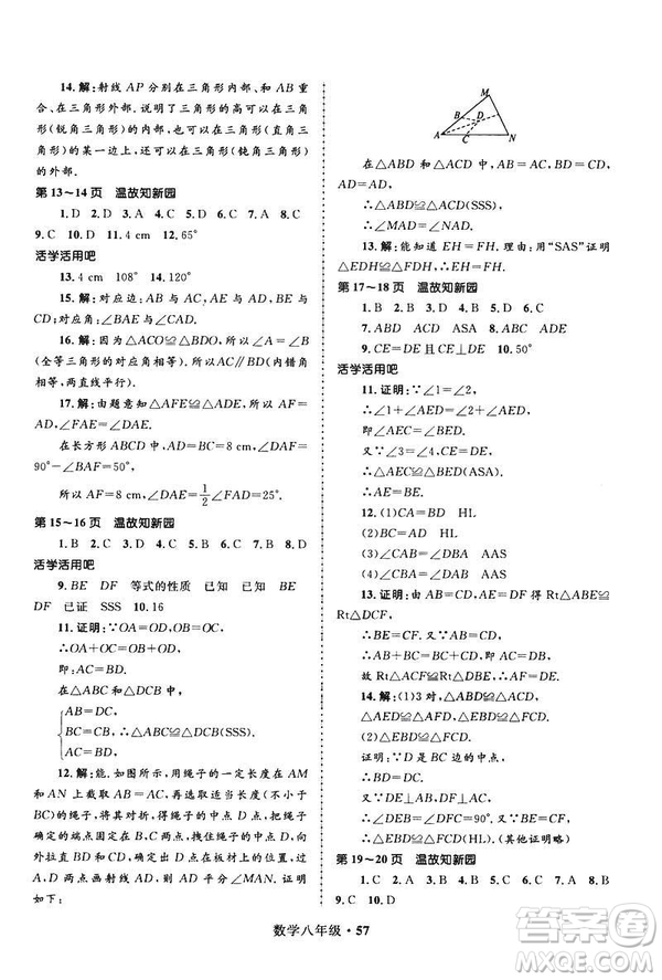 2019年贏在起跑線中學(xué)生快樂(lè)寒假8年級(jí)數(shù)學(xué)參考答案