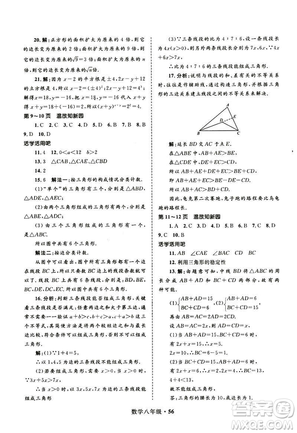 2019年贏在起跑線中學(xué)生快樂(lè)寒假8年級(jí)數(shù)學(xué)參考答案