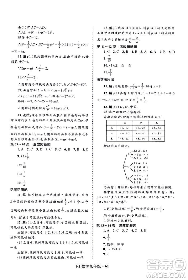 2019年贏在起跑線中學(xué)生快樂寒假9年級(jí)數(shù)學(xué)人教版參考答案