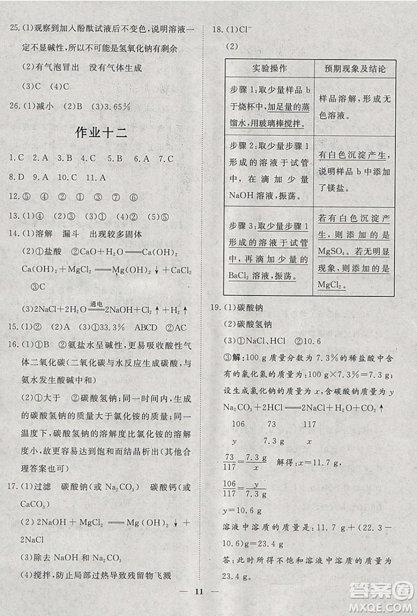 文軒圖書2019寒假假期生活指導九年級化學答案