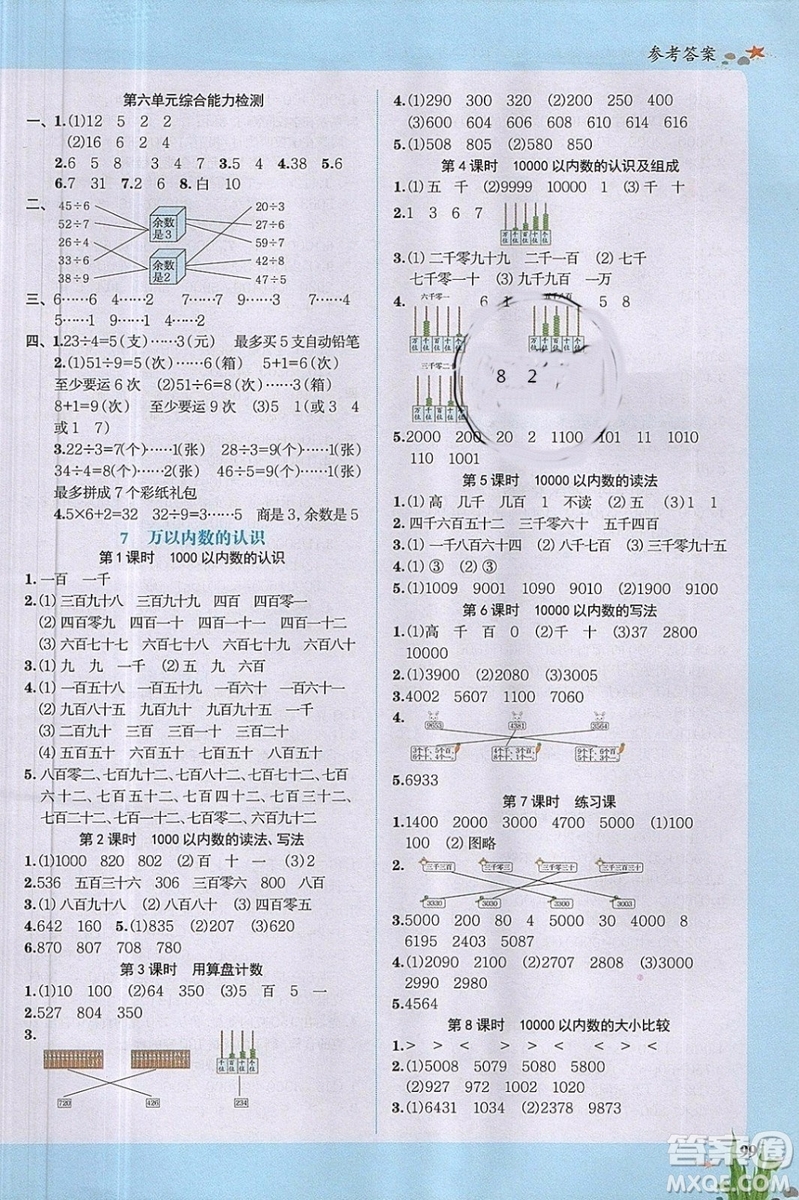 2019新版陽(yáng)光同學(xué)二年級(jí)下冊(cè)課時(shí)優(yōu)化作業(yè)數(shù)學(xué)人教版參考答案