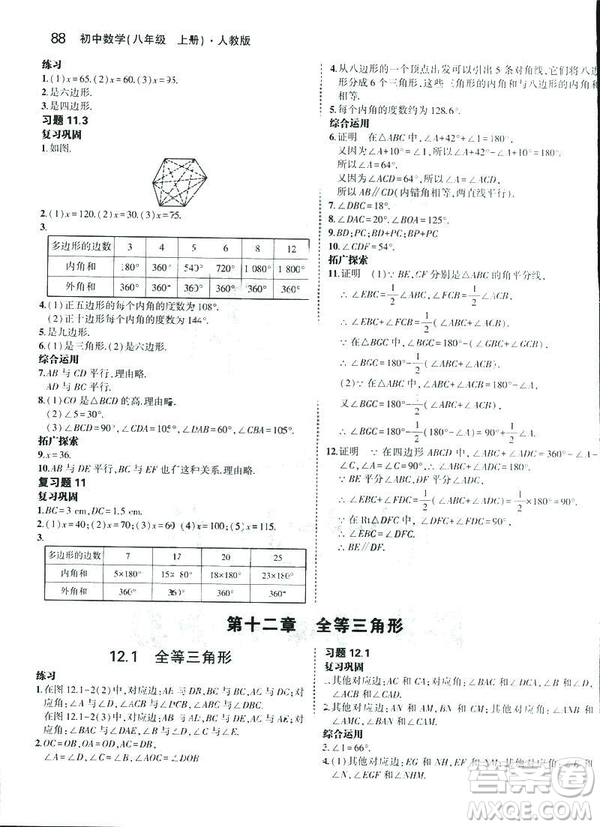 2019版初中同步5年中考3年模擬八年級(jí)上冊(cè)數(shù)學(xué)人教版參考答案