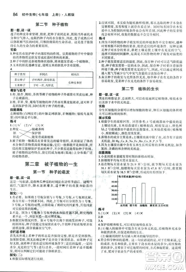 2019新版5年中考3年模擬七年級上冊生物人教版RJ參考答案